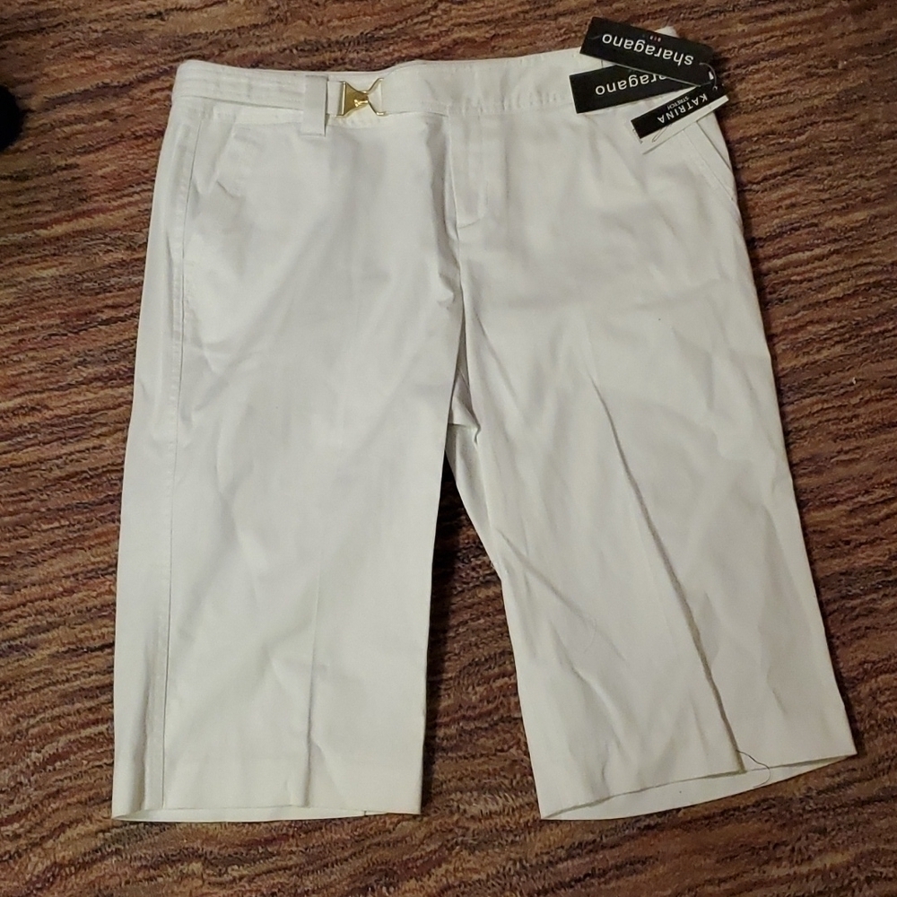Sharagano white katrina cropped pants sz 14